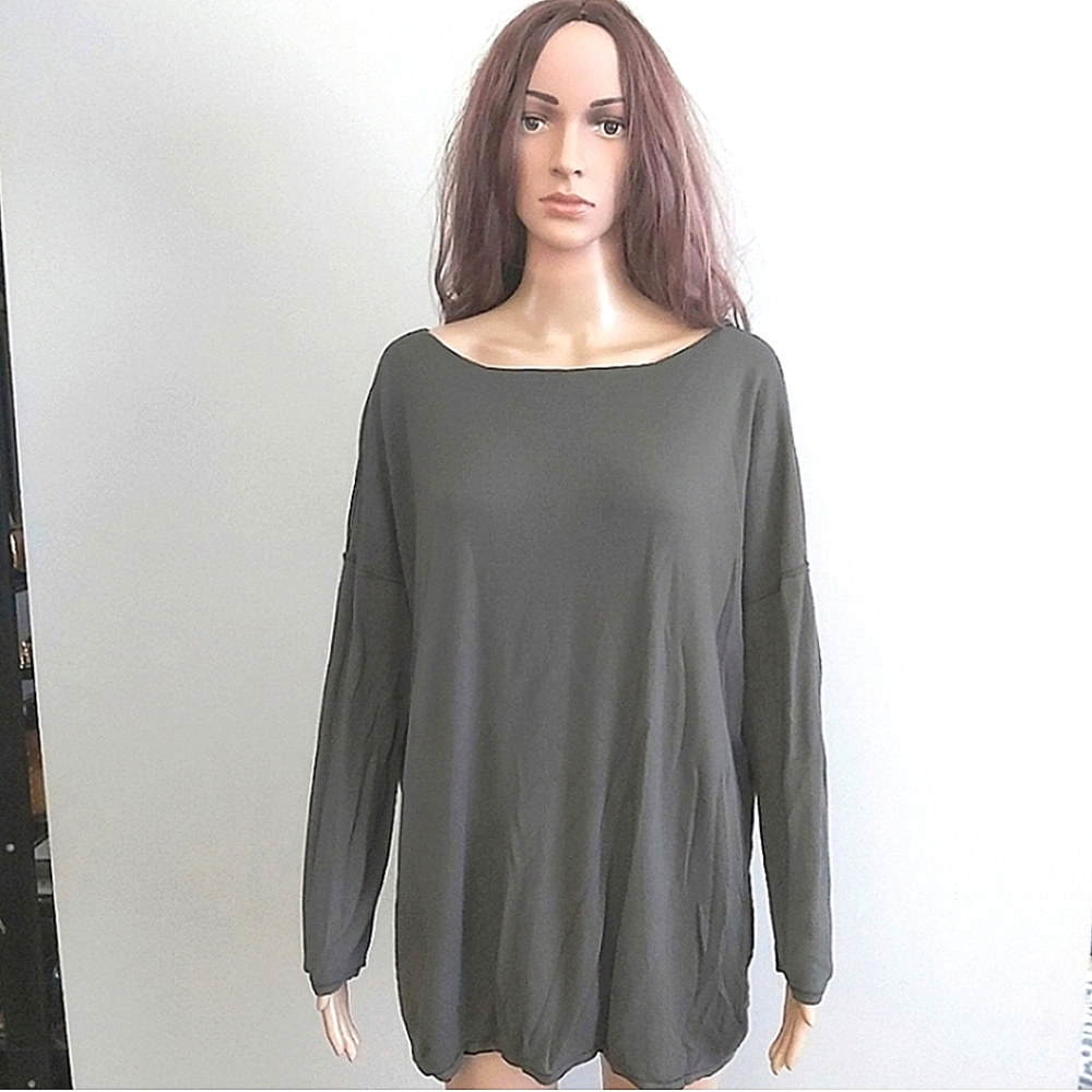 Annette Gortz sweater top XL sage green black reversible merino wool  oversized